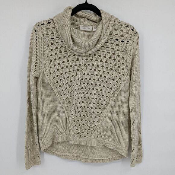 RD Style Chunky Knit Sweater Boho Cowl Cream Turtleneck Small Petite - Picture 1 of 12